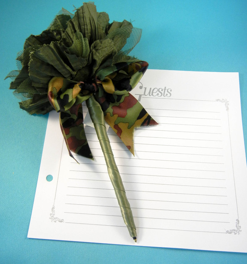 Olive Fabric Flower Pen w/ Camo Ribbon